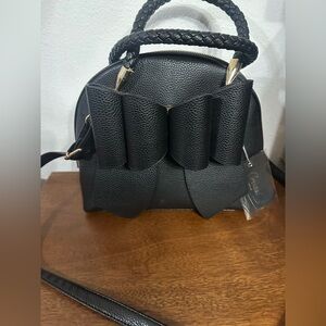 Crossi black vegan leather satchel bag with large bow crossbody shoulder bag new